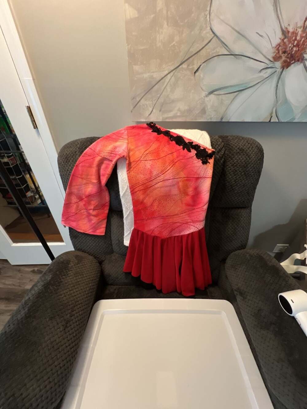Figure Skating Dress Red Black one sided Long Sleeve Competition Costume
Custom